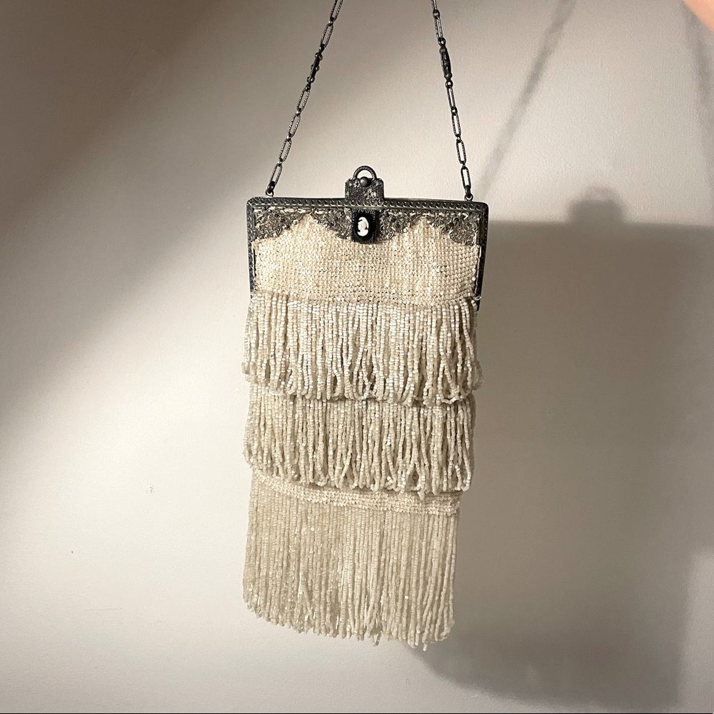 Edwardian Vintage French White Beaded Handbag